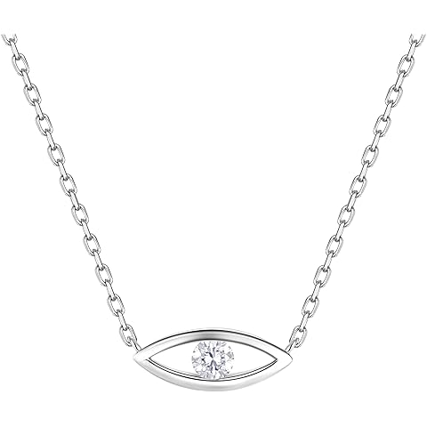 LynChoe LAB Grown Diamond Evil Eye Pendent Necklace in S925 Sterling Silver Dainty Jewelry Gifts for Women, VVS1-VS1 Clarity, E-F Color (Silver)