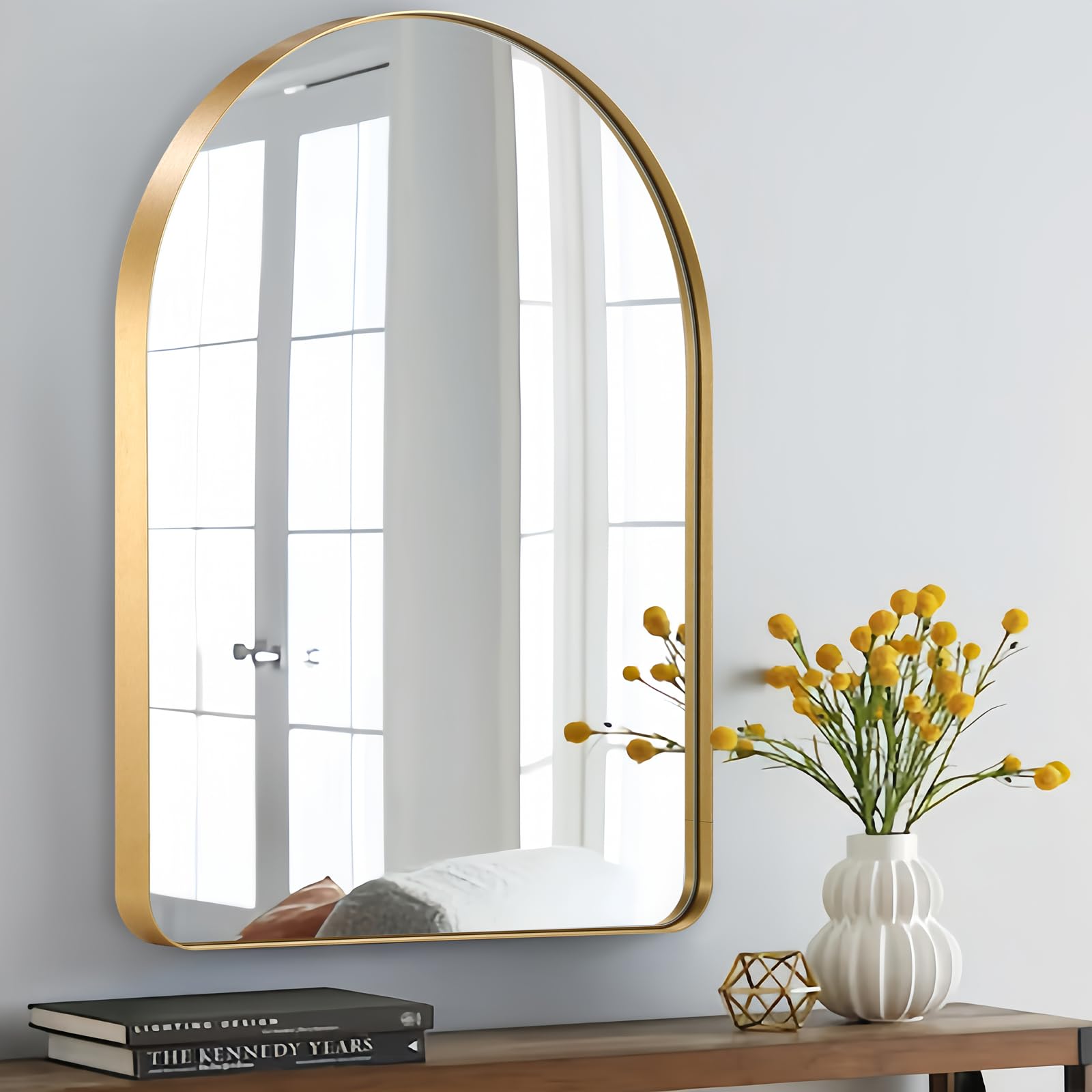26x38 Inch Gold Bathroom Mirrors for Vanity, Vanity Wall Mirror, Mirror Arch for Bathroom or Living Room, Hangs Horizontally or Vertically