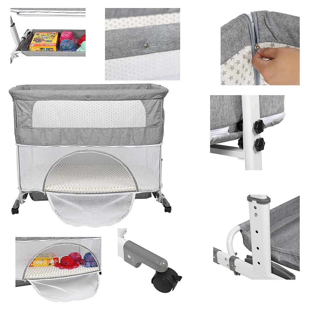Cuna Cododo Móvil 3 en 1 Cuarto Bebé Completo con Colchón y Mosquitera Cododo Cama de bebé Altura Regulable Camas Infantiles para Niños de 1 a 36 Meses