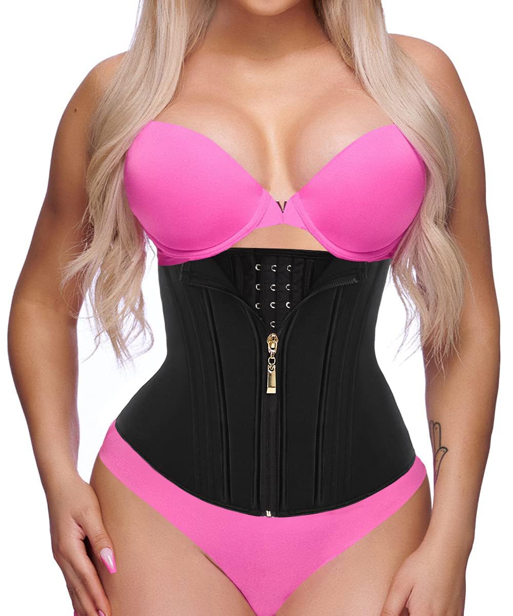 GainKeeWaist Trainer for Women Corset Workout Cincher Body Shaper Tummy Control Shapewear Sweat Trimmer Latex Zipper