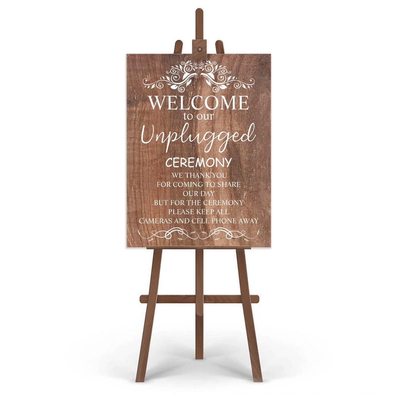 Unplugged Hochzeitsschild – Zeremonieschild "Unplugged – Vertikales Hochzeitsschild aus Holz – rustikale Hochzeitsdekoration 45,7 x 61 cm