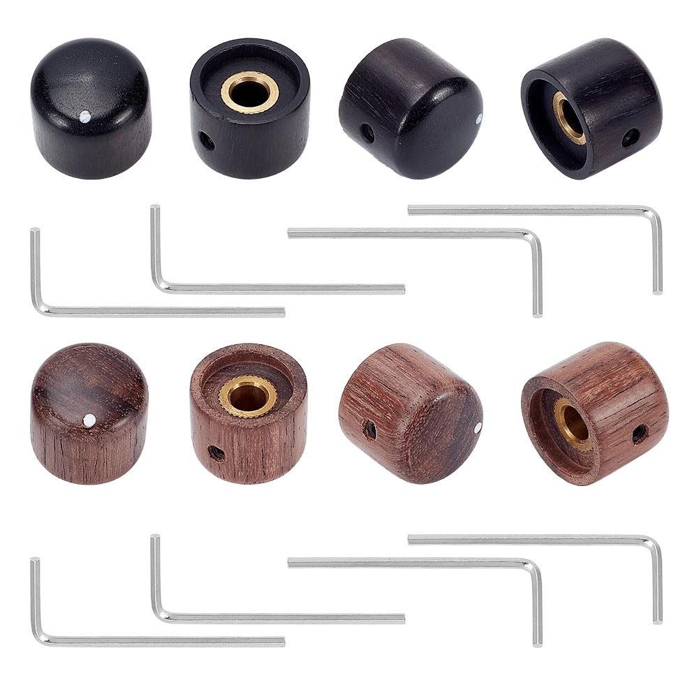 GOMAKERER 8 Pcs 2 Colors Guitar Volume Tone Control Knobs, Wood Guitar Knobs Guitar Bass Knob 6mm Hole Wooden Volume Tone Speed Control Dome Knob with Wrench for Electric Guitar Bass