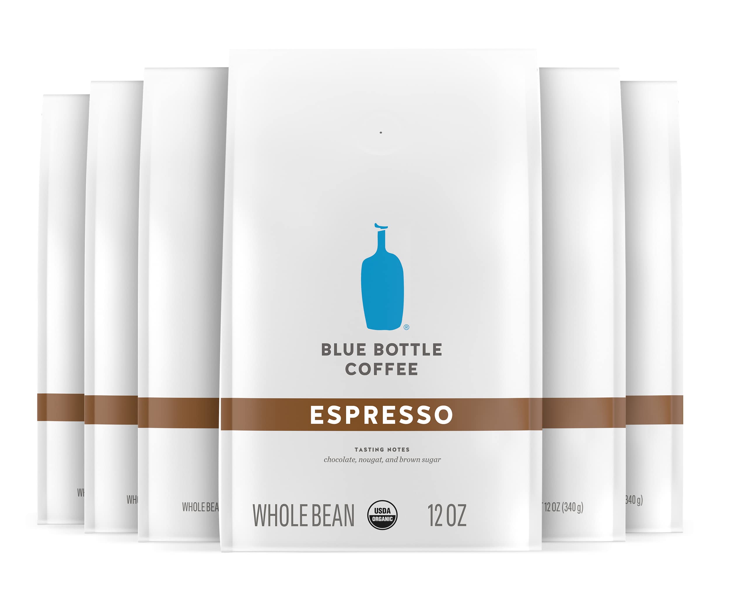 Blue Bottle Whole Bean Organic Coffee, Espresso, Dark Roast, 12oz Bag (Pack of 6)