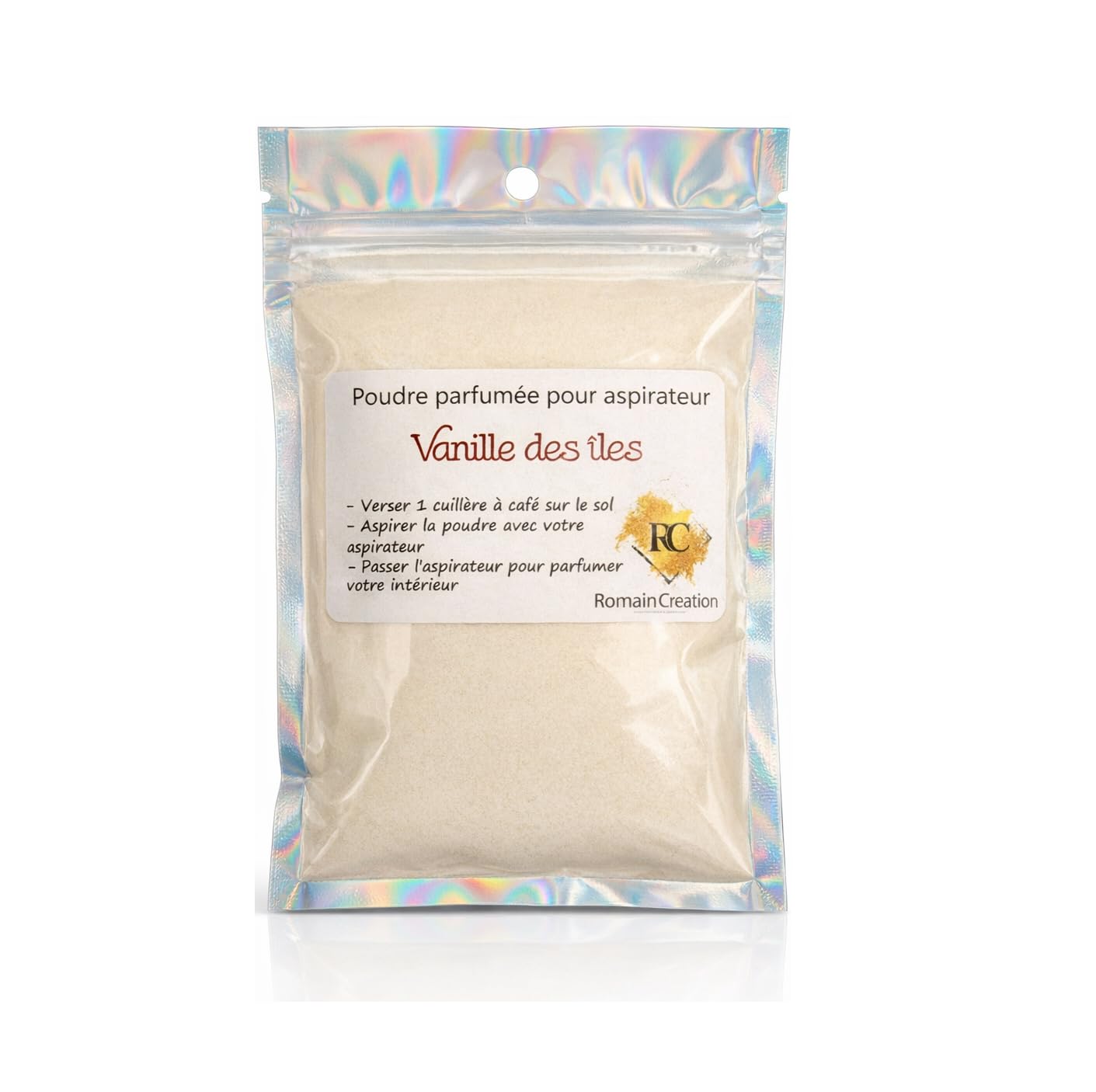 Poudre Parfumée pour Aspirateur "Vanille des Îles" | Fait Main en Normandie | Désodorisant Maison Gourmand & Longue Durée | Romain Création (70 grammes, Vanilles des iles)