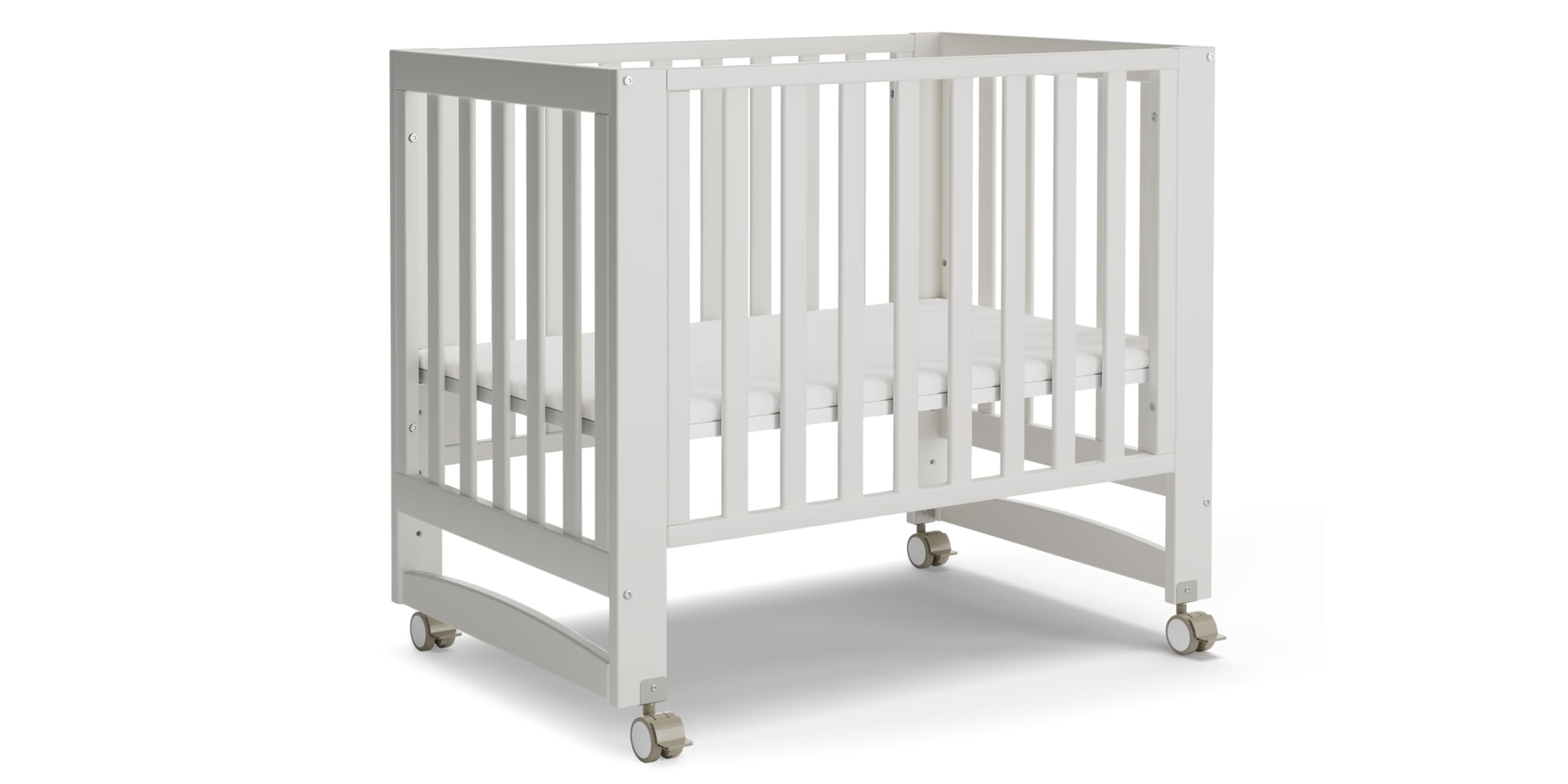 mamazing evonest baby crib, 3 in 1 convertible mini crib with wheels, 100% new zealand wood crib, 4 adjustable mattress height, greenguard gold certified, white | long-term value.