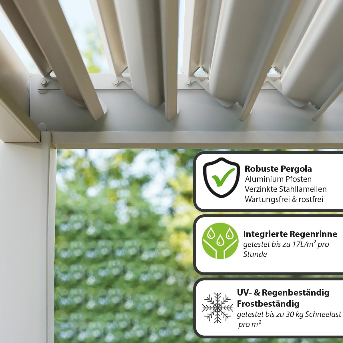Weide Deluxe Aluminium Pergola mit verstellbarem Lamellendach | Witterungsbeständiger Pavillon für Terrasse & Garten mit Handkurbel und Wasserablauf 3 x 3.6 m Sand