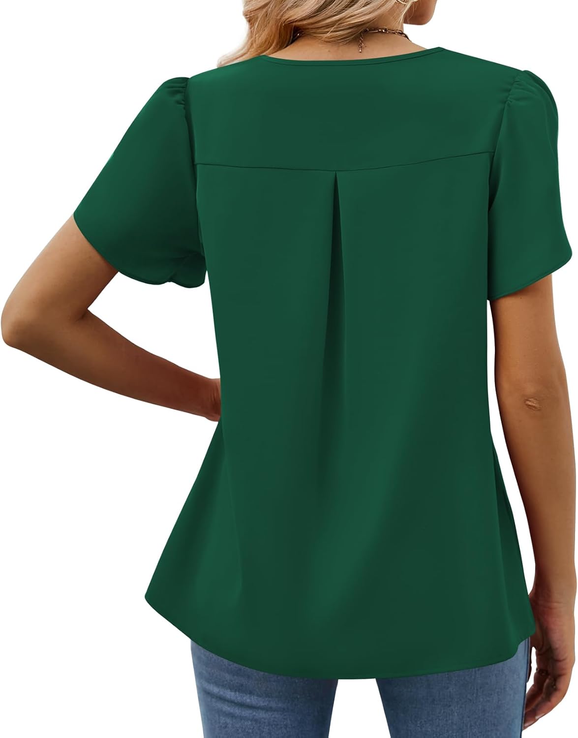 Funlingo Women's Summer Tops Short Sleeve Dressy Chiffon Blouses V Neck Work Tunic Tops Casual Loose T-Shirts - Image 5