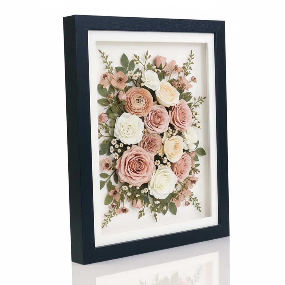 Boldon Framing A3 Shadow Box Frame, Black Solid Wood Deep 3D Frame With White Mount, Clear Acrylic Front 2cm Deep Frame For Crafts 3D Deep Objects, Medals, Flowers, Memorabilia