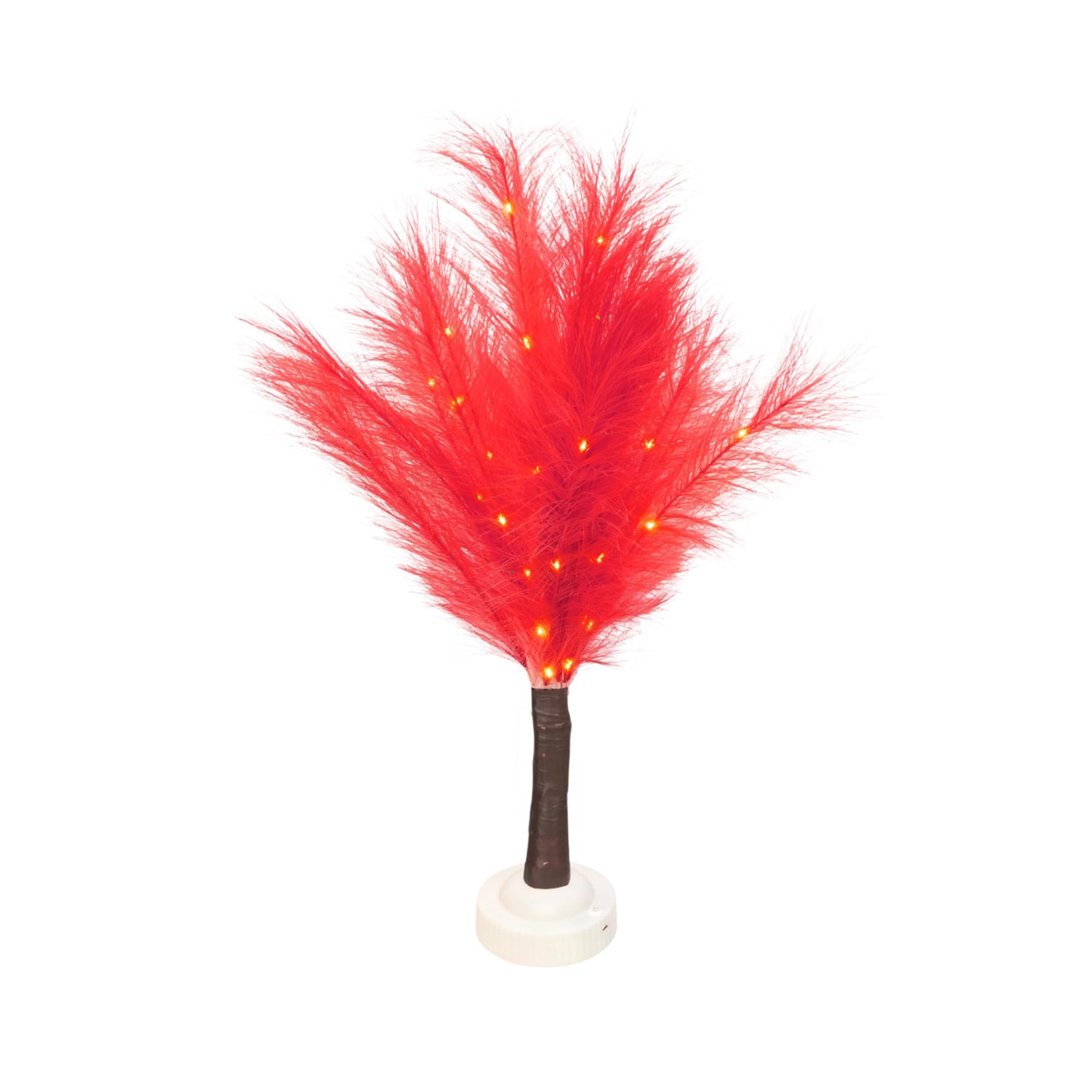 SHATCHI 70cm Red Feather Tree Table Lamp Warm White LEDs Lighted Pampas Tree – Battery-Operated Decorative Night Light for Christmas, Home, Events, Holiday Decorations