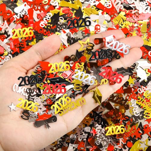 Image of Sumind 3000 Pieces 2026 Graduation Confetti Class of 2026 Graduation Party Decorations Grad Diploma Confetti Decorations for Grad Anniversary Party(Gold, Silver, Black, Red, 2026 Style)
