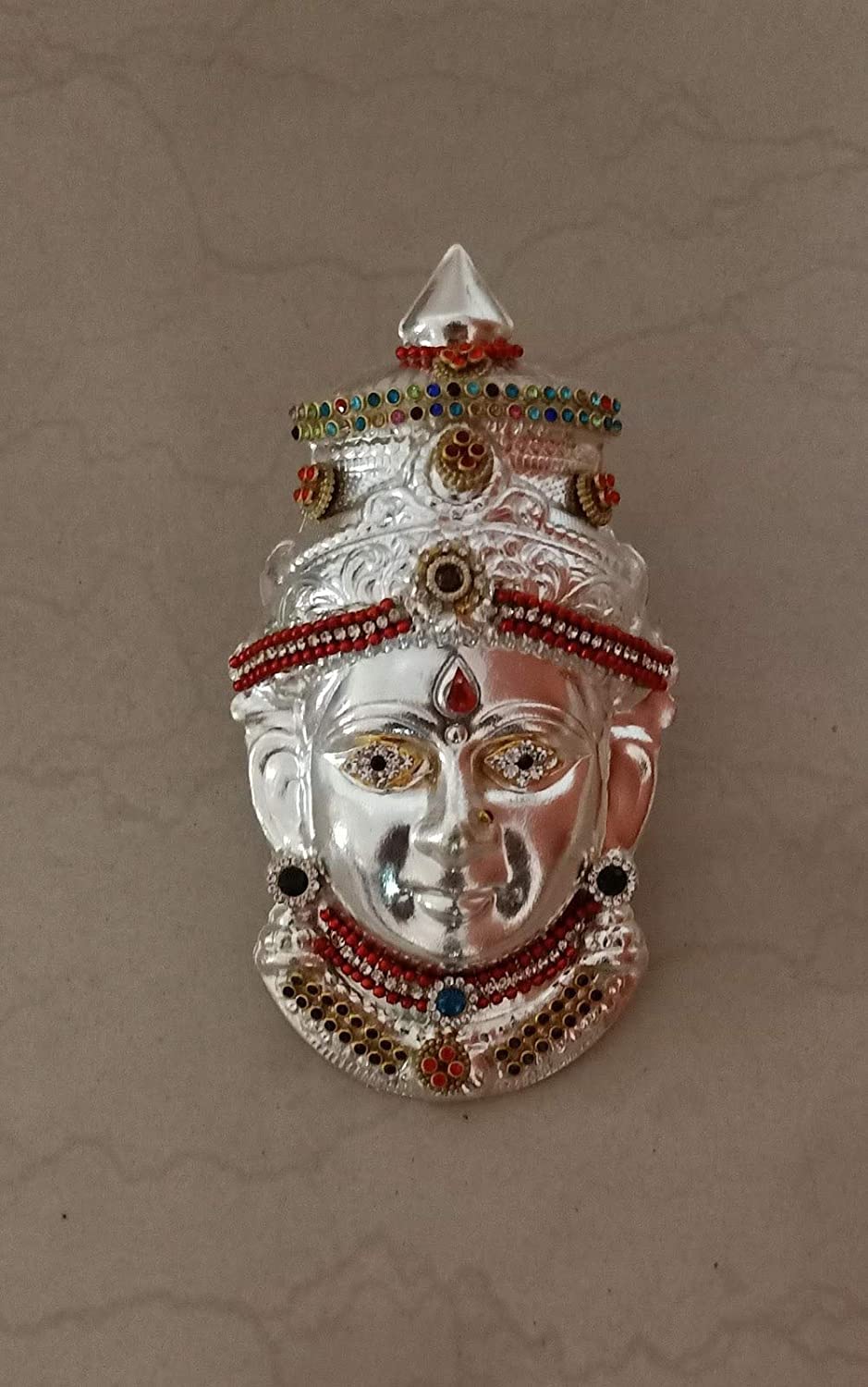 SHIV HOME WORLDGerman Silver Devi Decorated Face 6 inches, Size: Length: 6 inches Breadth: 3.25 inches, Material: German Silver Metal