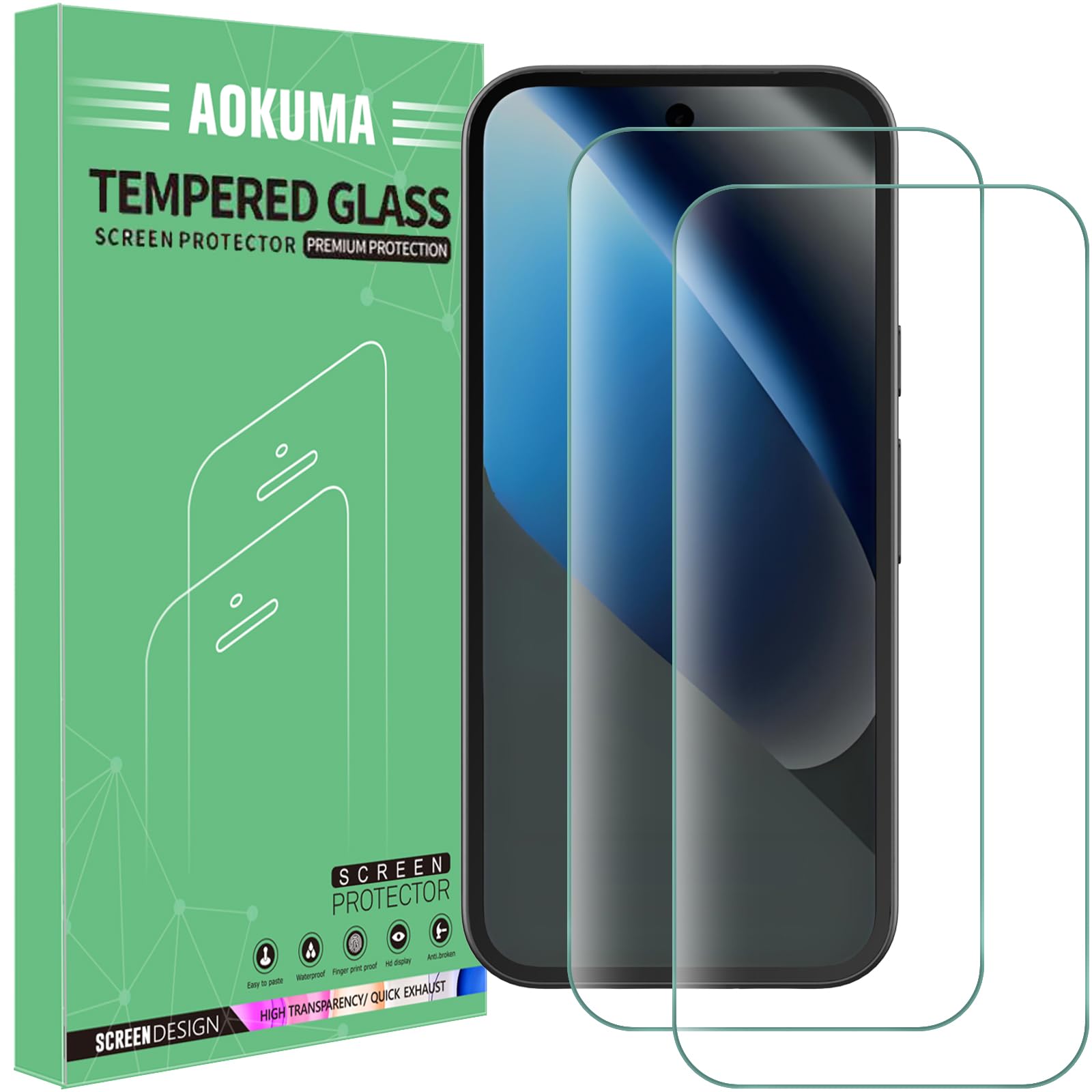 AOKUMA Tempered Glass for Google Pixel 10a/Pixel 9a Screen Protector(Not For Google Pixel 9/10), [2 Pack] Premium Quality Guard Film, Case Friendly, Shatterproof, Shockproof, Scratchproof, Oilproof