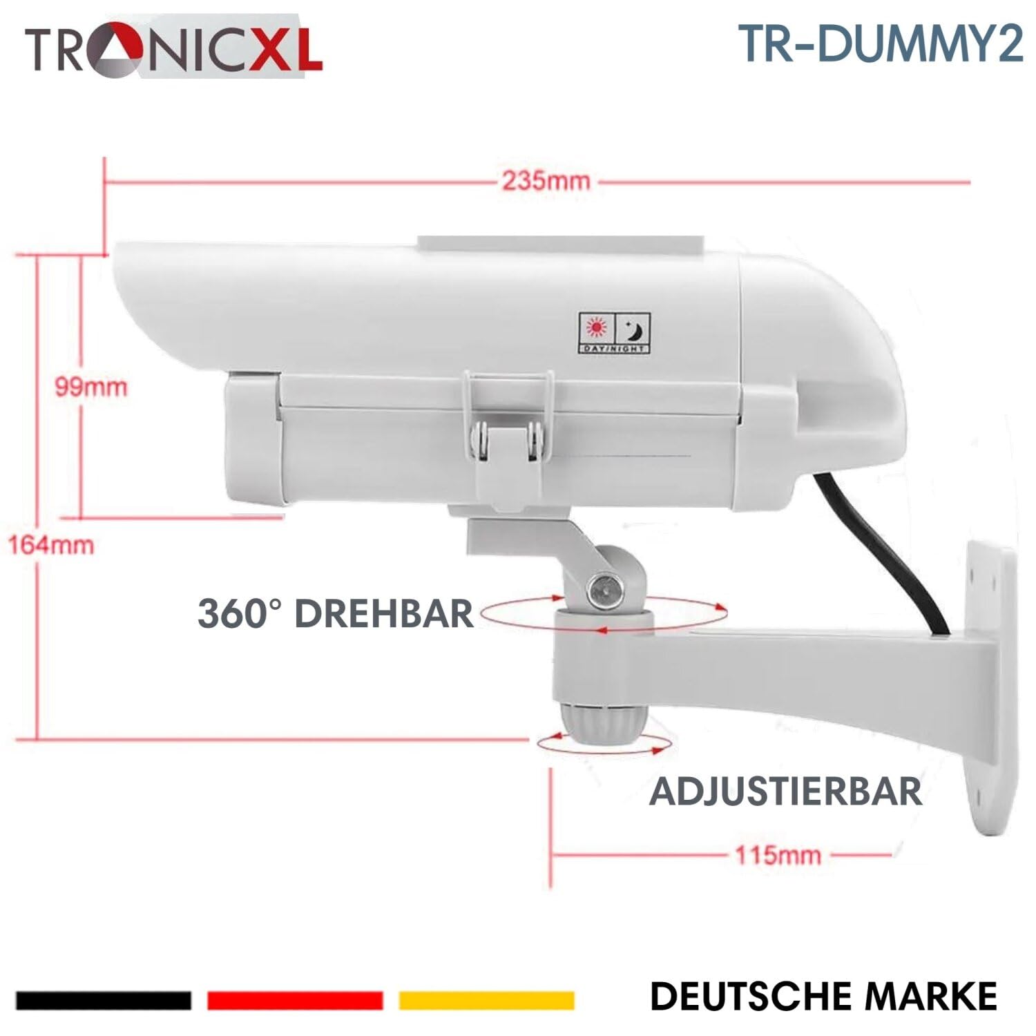 TronicXL Telecamera di sorveglianza solare di alta qualità, CCTV con LED lampeggiante, CCD professionale, per interni ed esterni