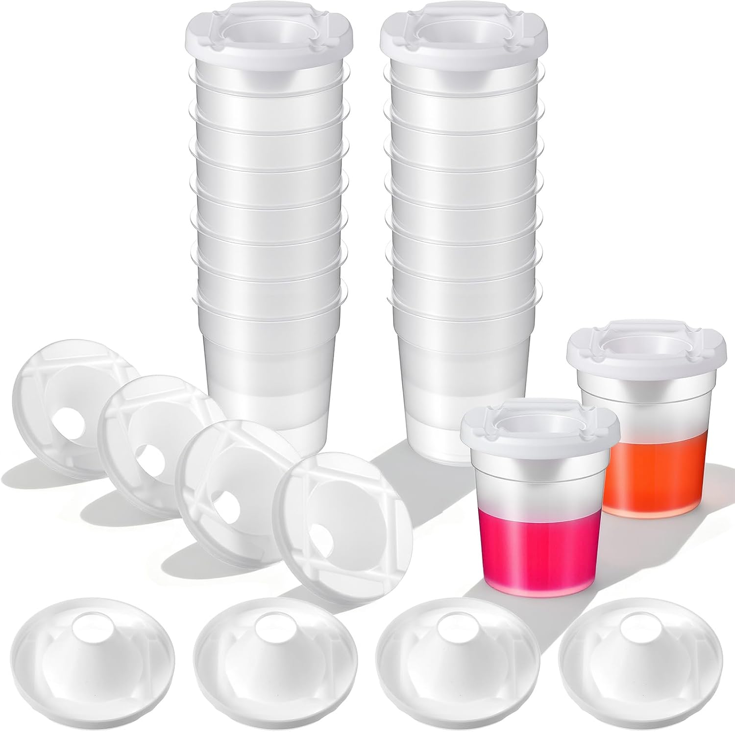 16 PCS Plastic Paint Cups with Lids for Kids, Reusable Paint Water Cup Clear No Spill Paints Cups Paints Containers with Lids for Art Supplies, Art Classes, Painting Projects, Craft Supplies - Image 8