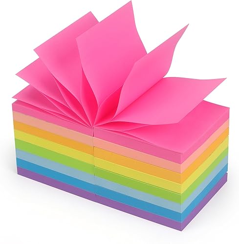 16 blocs de notas adhesivas emergentes de 3 x 3 pulgadas, colores brillantes, autoadhesivas, notas adhesivas superadhesivas, paquete de gran valor