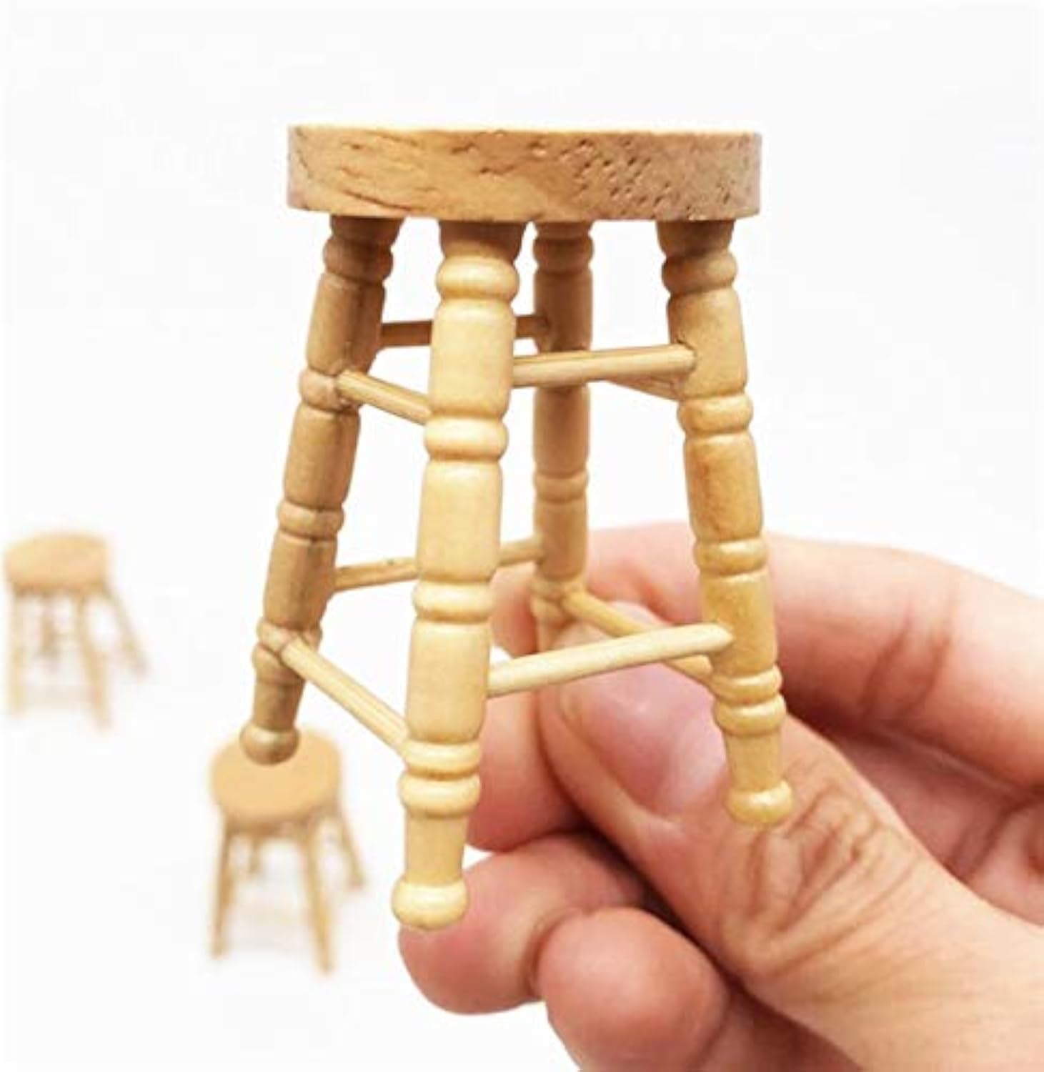 EatingBiting Adult Decorations 1:12 Dollhouse Miniature Wooden Stool Chair Dollhouse Furniture Box Handmade Dollhouse Pub Bar high Stool Chair, Designed for Doll House Scene Kitchen Home Loving Room