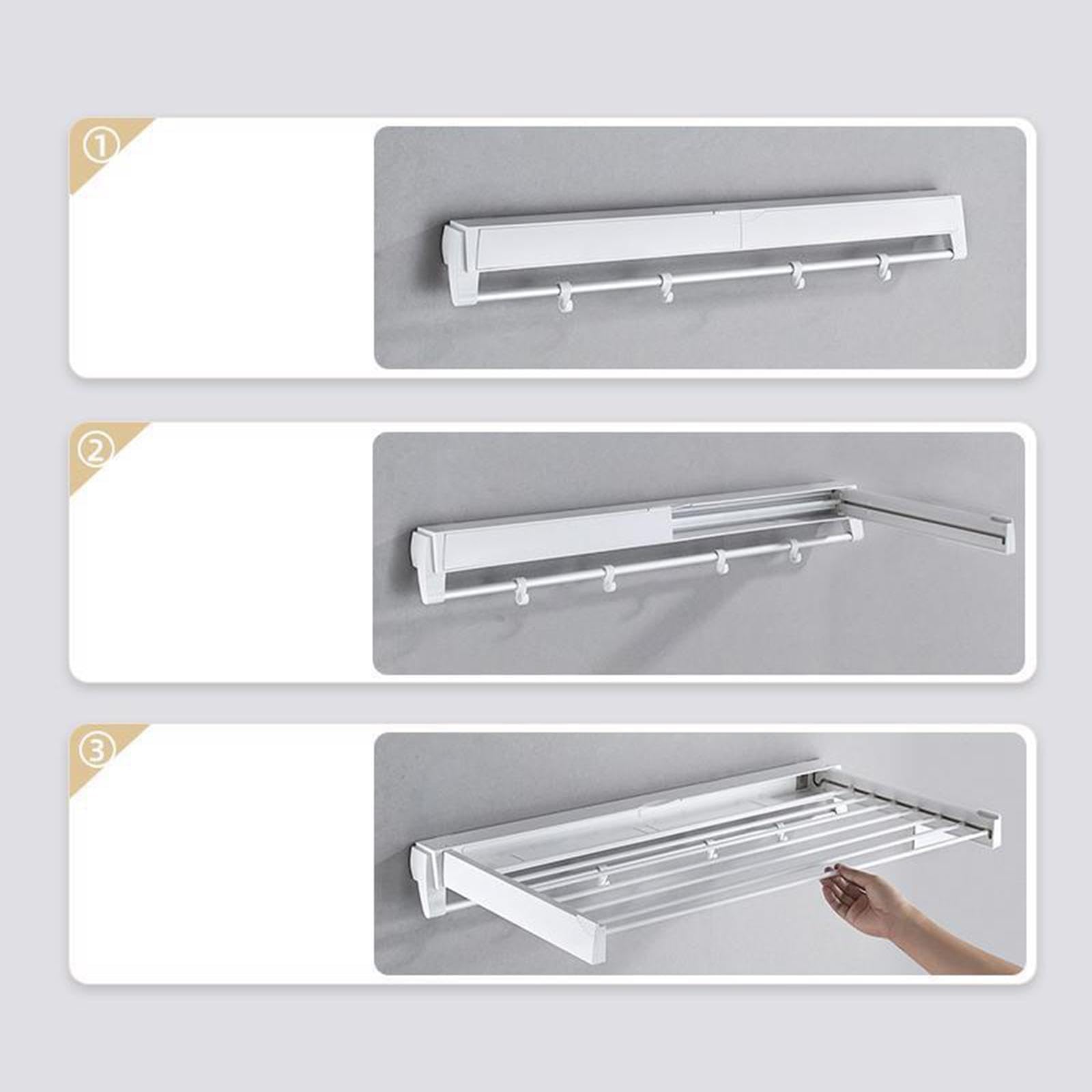 Perchero de Pared Plegable con Ganchos, Función Retráctil, Material de Aluminio Y PVC, Adecuado para, Negro, Individual