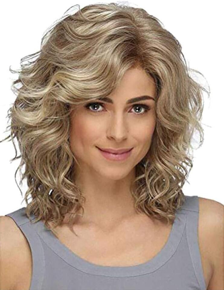 ヘア交換ウィッグミドルレングス合成巻き巻き波状ウィグ Aiwqr 通常便なら送料無料