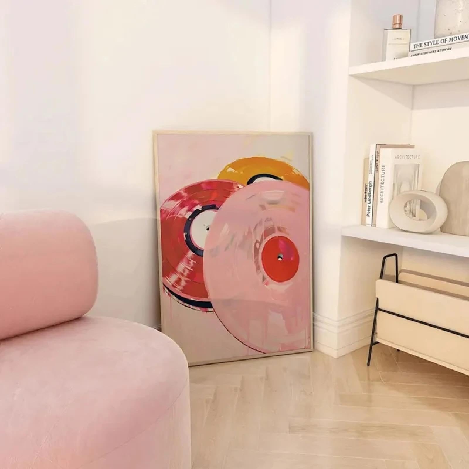 MAIMANG Vintage modne różowe niebieskie płyty winylowe plakaty i druki druk na płótnie muzyka sztuka ścienna obraz do salonu dekoracja domu ramka 70 x 100 cm