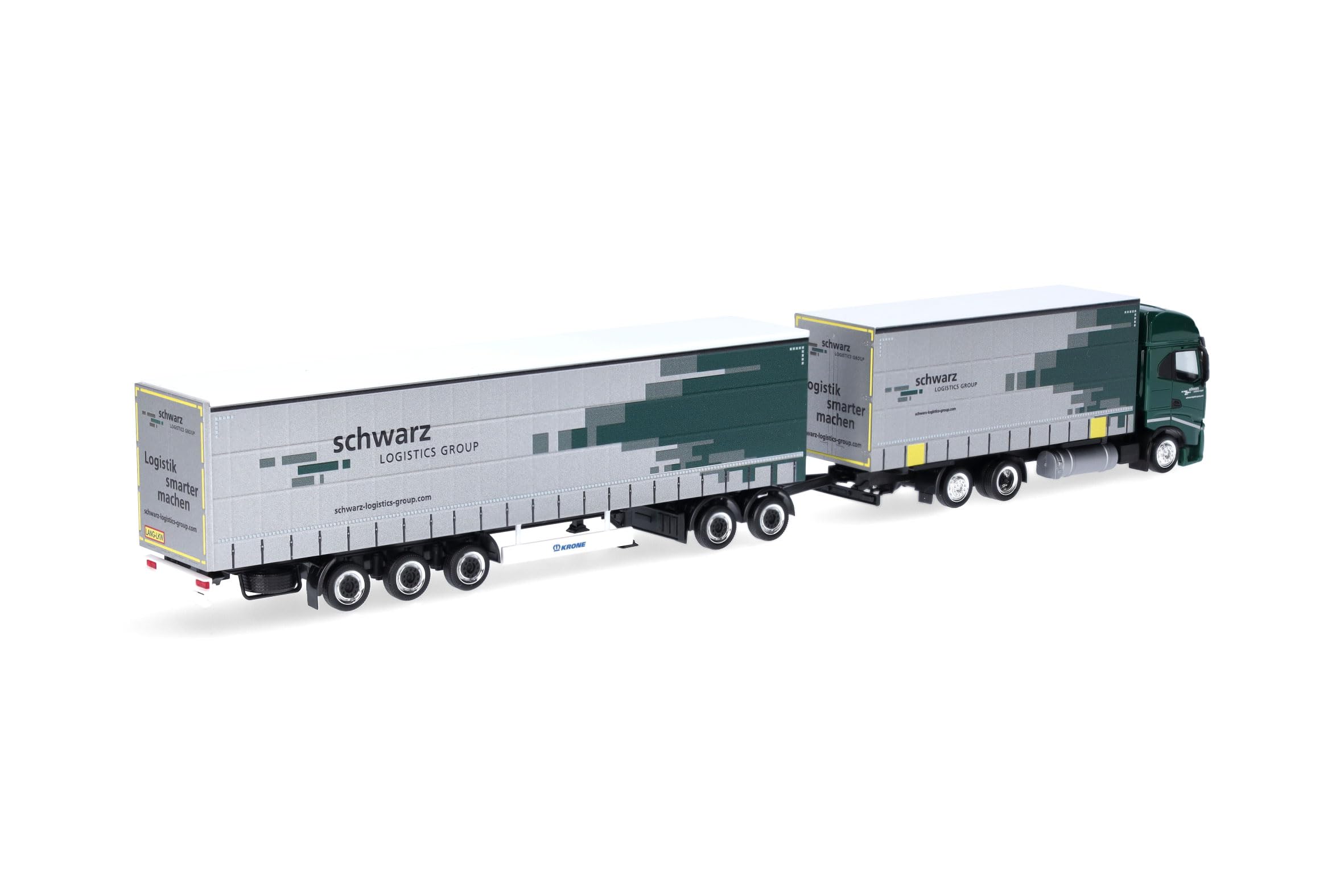 Herpa model ciężarówki Iveco S-Way zestaw z plandeką długą (Lang-LKW) „Spedition Schwarz”, miniatura w skali 1:87, model kolekcjonerski, wyprodukowano w Niemczech, tworzywo sztuczne
