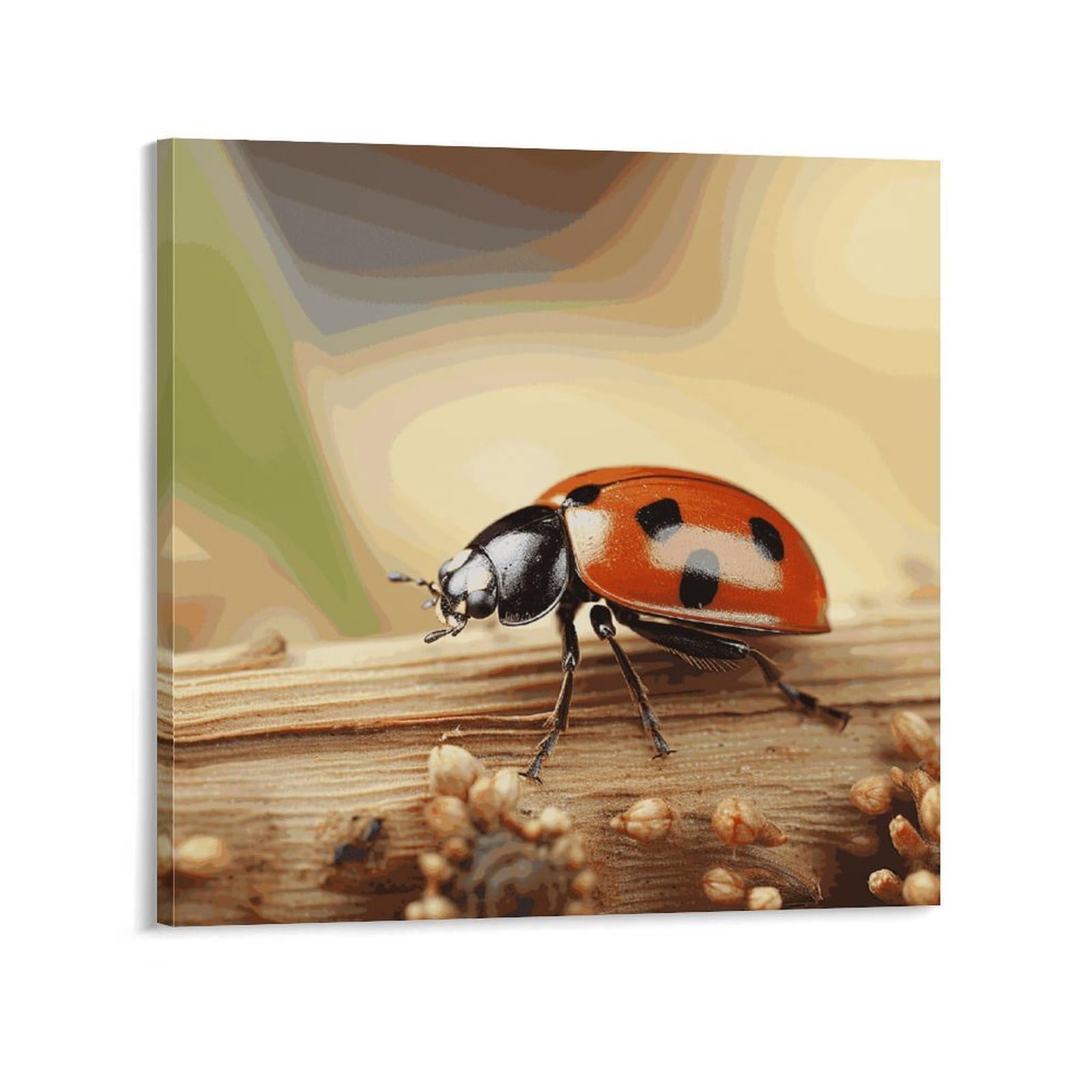 KLOPH Orange Ladybug on Beige Background Canvas Wall Art for Living Room 10x10inch Modern Artwork Painting for Bathroom Hanging Canvas Prints Aesthetic Wallart for Bedroom Kitchen Office Wall Decor