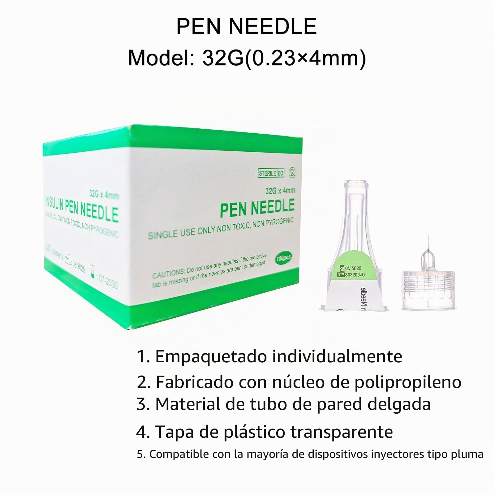 100 unidades/paquete de 0,23 x 4 mm (32G) accesorios de acero inoxidable de pared delgada, compatibles con la mayoría de los aplicadores, envasados individualmente, herramientas de dosificación