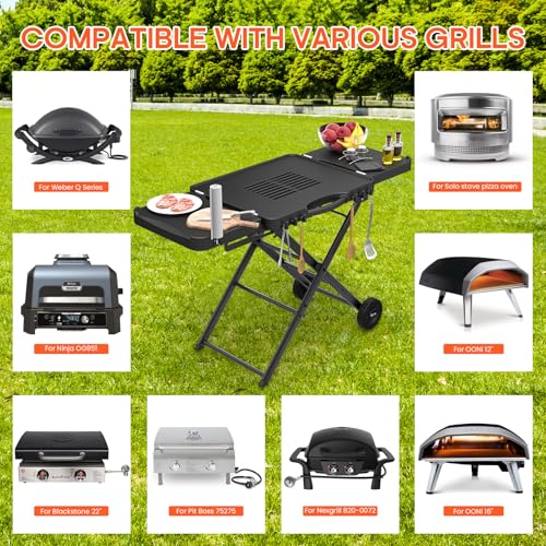 Image of Grill Stand for Ninja Woodfire OG701, OG850, OG951, Portable Foldable Grill Table with Wheels & Side Shelf, 51 inch Large Space BBQ Table for Weber, Blackstone Griddle, Ooni Pizza Oven Accessories