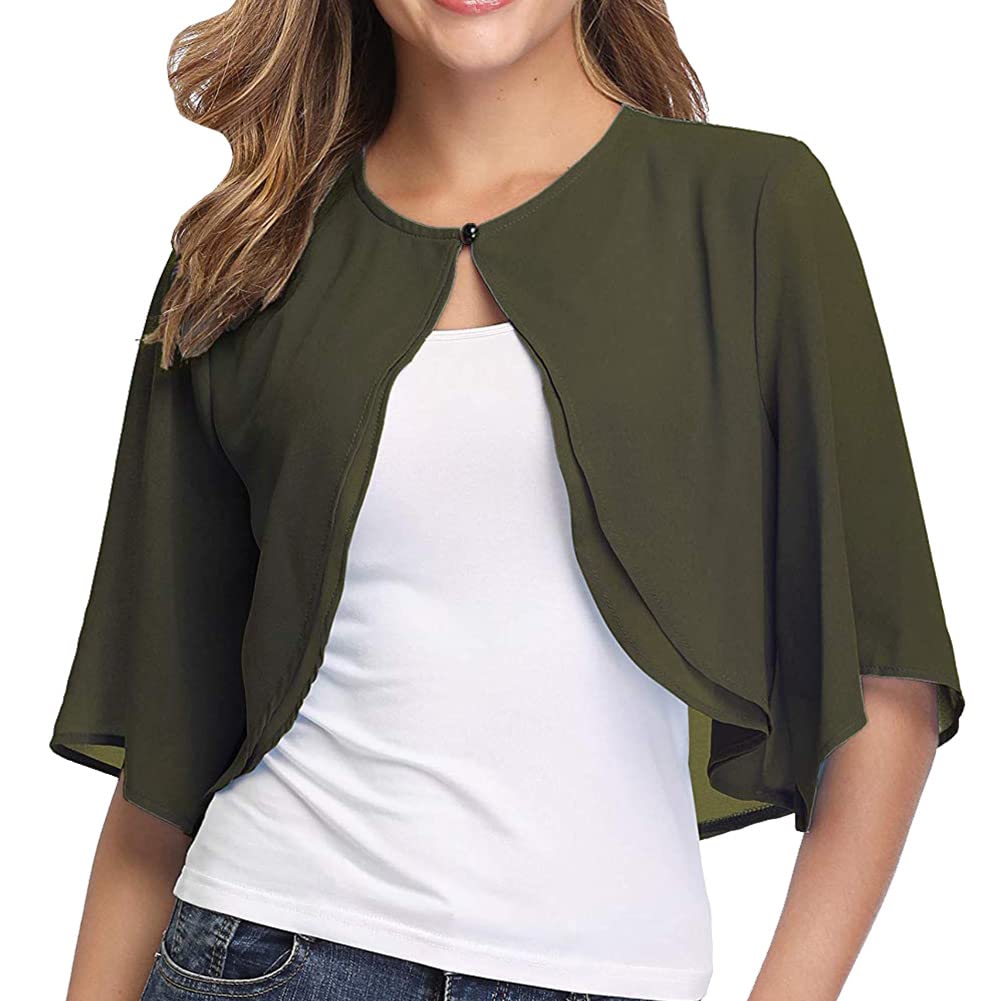 Ladiery Cárdigan tipo bolero de gasa para mujer, manga corta, parte delantera abierta, para exteriores, chal, noche, boda, camisa