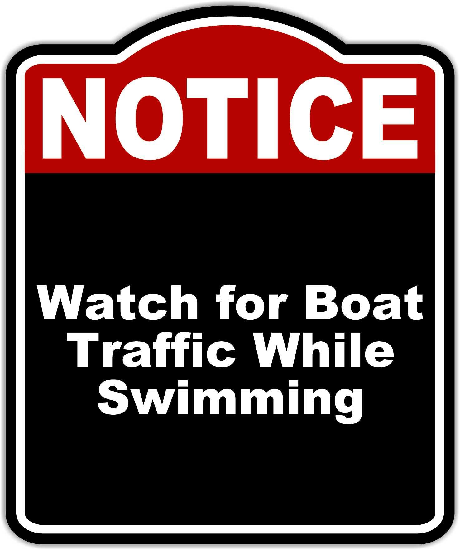 Watch for Boat Traffic While Swimming Notice Red Black Aluminum Composite Sign 15 x 18 inches