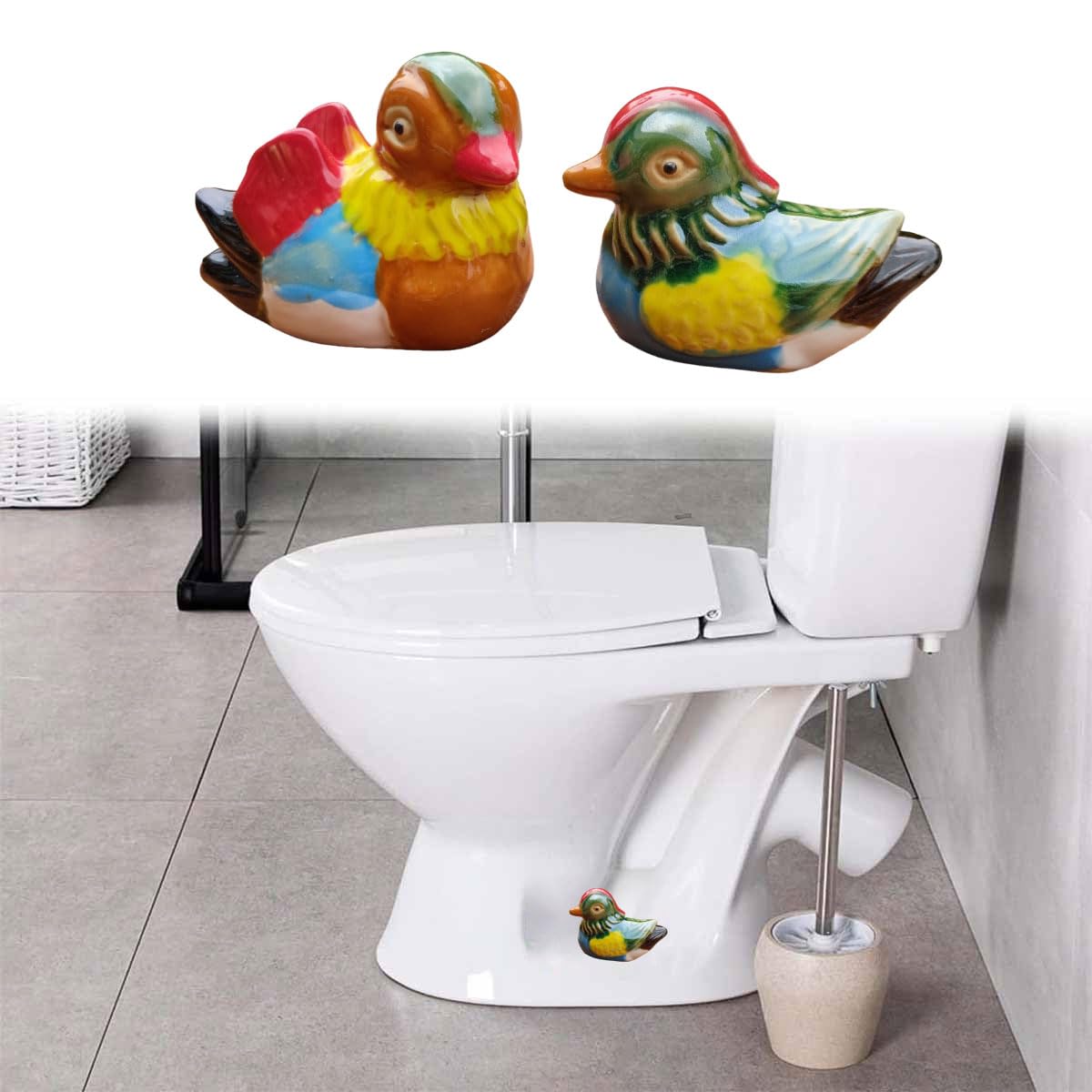 Mandydy 2pcs Ceramic Toilet Floor Bolt Caps with Frog Fish & Bird Animal Shape, Cute Decorative Toilet Bolt Covers Screw Caps for Bathroom Ornaments,