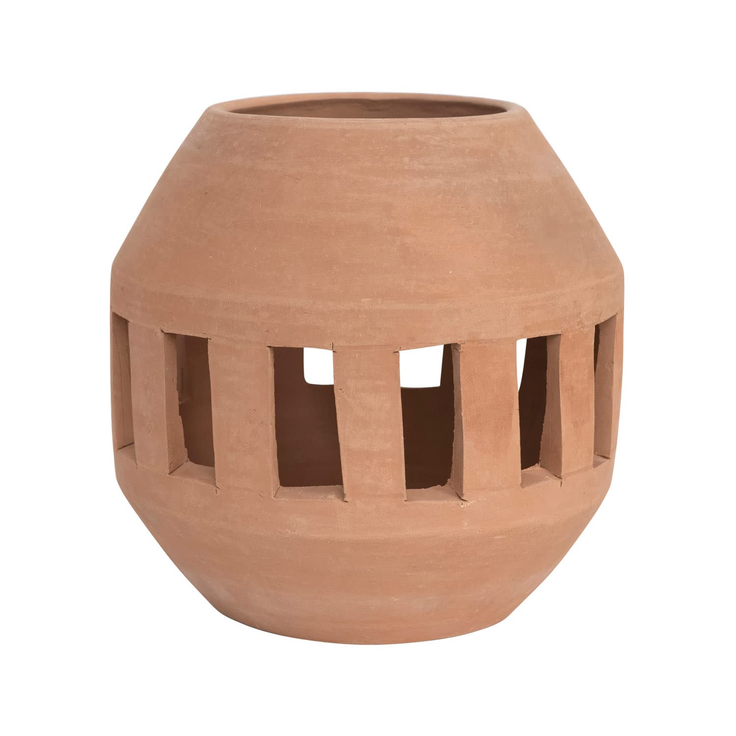 Creative Co-Op Handmade Terra-cotta Planter/Candle Holder with Cut-Outs