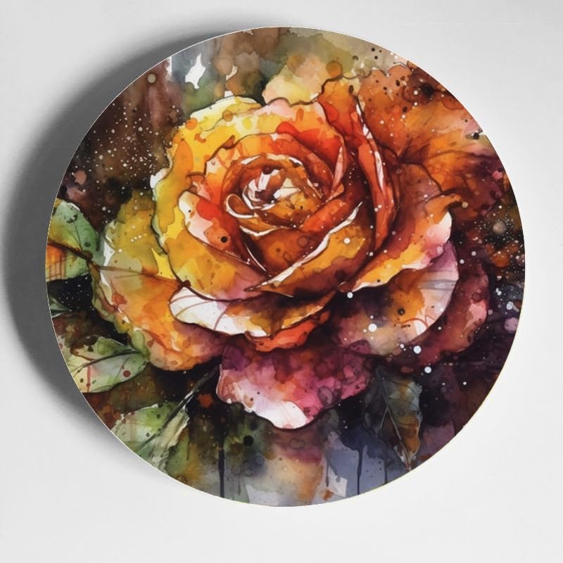 Rose 10-inch Ceramic Plate for Wall Display or Tabletop, with Stand & Hook DP-192950287