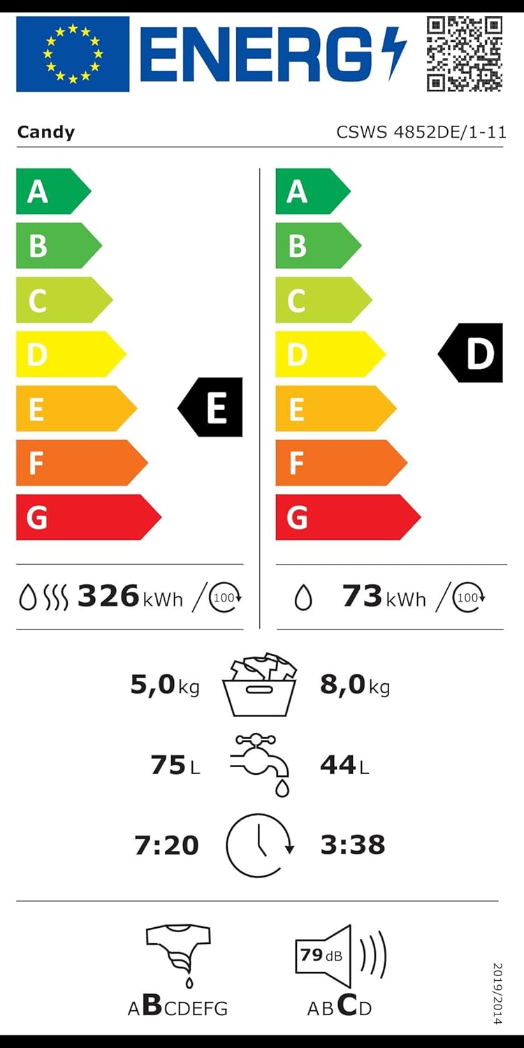 Candy Smart CSWS 4852DE/1-11 Lavasciuga, 8+5 Kg, 1400 Giri, Connettività NFC, Opzione Vapore, Rilevatore Kg, Classe D, 60x53x85 cm, Bianco Candy Smart CSWS 4852DE/1-11 Lavasciuga, 8+5 Kg, 1400 Giri, Connettività NFC, Opzione Vapore, Rilevatore Kg, Classe D, 60x53x85 cm, Bianco