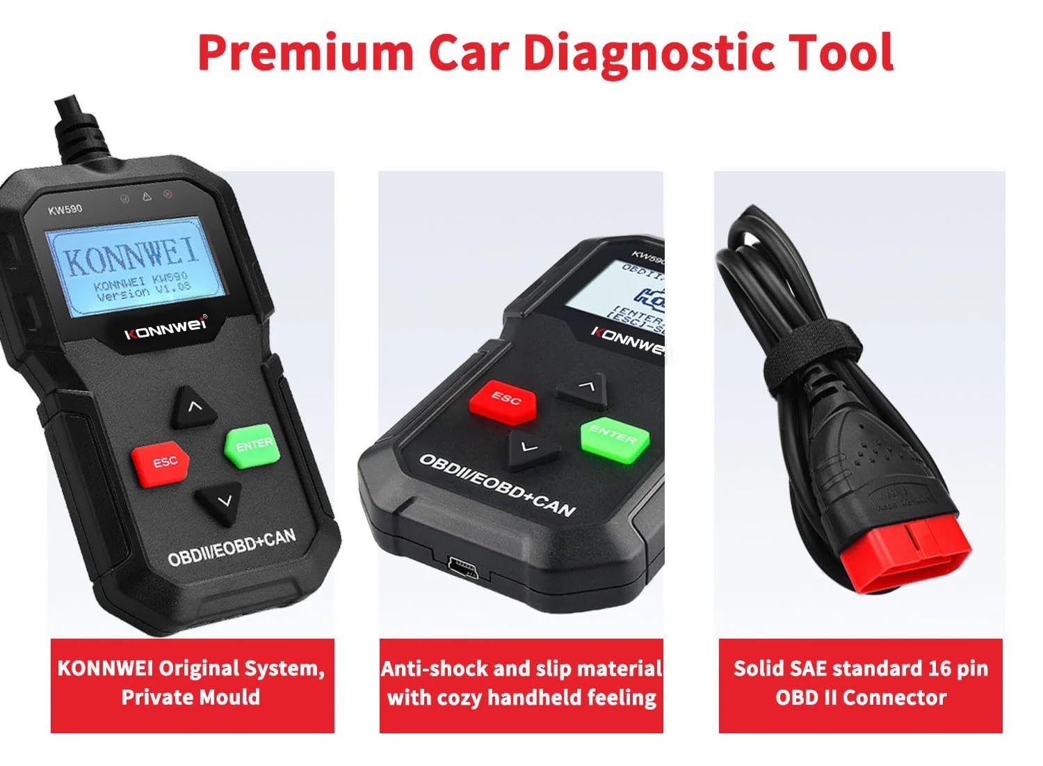 Konnwei KW680 OBD2 Scanner, Universal Car Diagnostic Tool, 2.4 Inch Color Screen, Multi-Language Support, Read and Clear Error Codes, Live Data Streaming, Real-Time Software Updates