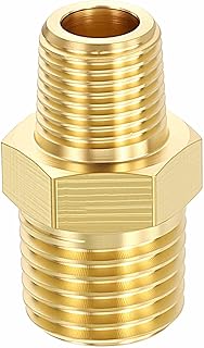 CoCud 真鍮パイプ継手1パック、1/4インチメスNPTから1/8インチメスNPT真鍮六角ニップル、メス パイプアダプターレデューサー、空気、オイル、LP用