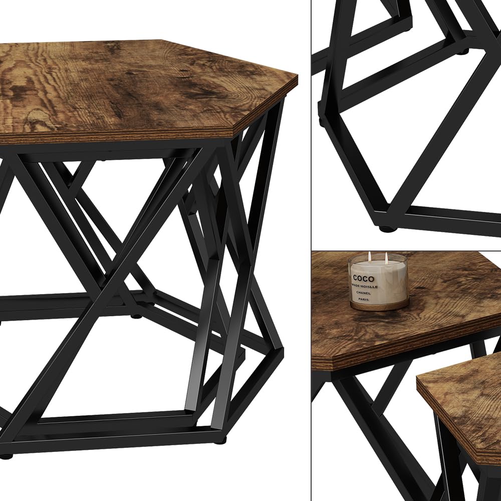 Vicco Couchtisch-Set Fyrk, Eiche rustikal, 57 x 57 cm 2er-Set, platzsparend zusammenklappbar und vielseitig kombinierbar