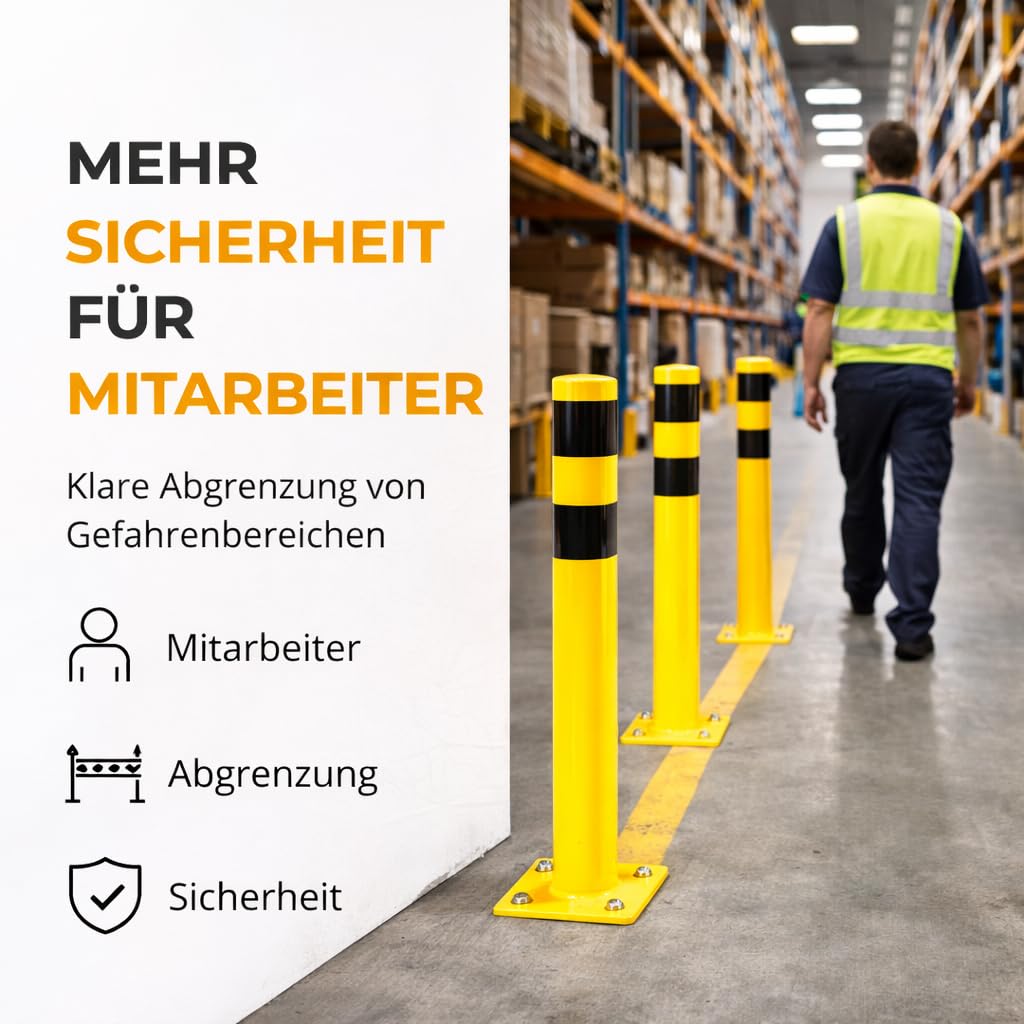 Poller aus Stahl – Lagerschutz für Ecken | Schutzbügel für Regale, Hochregale, Einfahrten, Höfe und Garagen (Pfosten 100 cm)