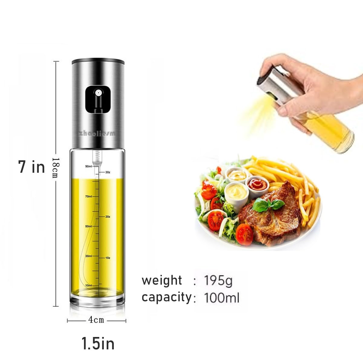 Pulverizador de aceite para cocinar, pulverizador de aceite de oliva con escala, botella de spray de aceite de oliva de 100 ml, freidora de aire, aceite de vinagre vegetal, mini utensilios de cocina