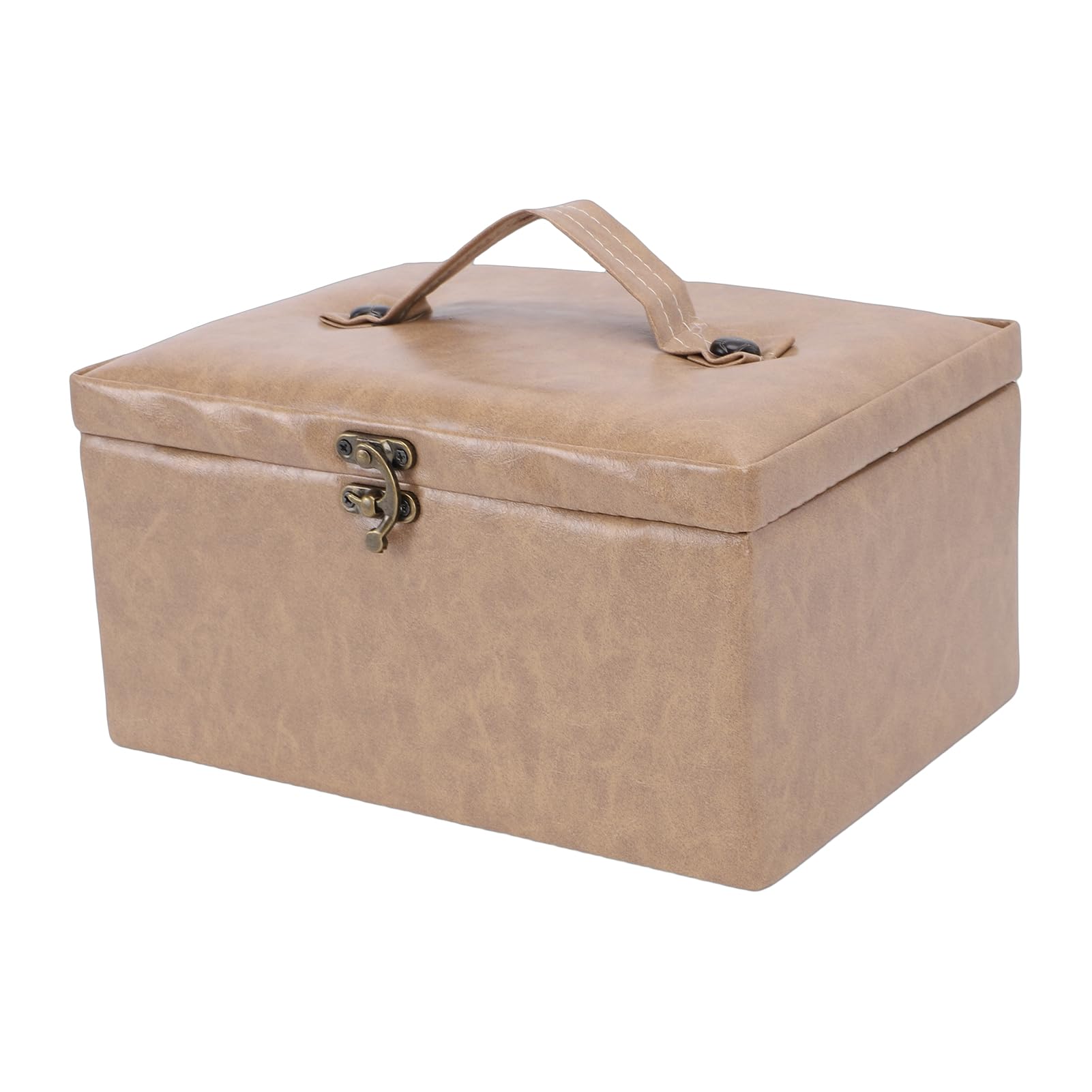 Leder-Nähkorb aus Holz, Tragbare Aufbewahrungsbox für Nadelfaden-Nähset-Werkzeuge, Vintage-Näh-Tragetasche mit Robuster Konstruktion, Ideal Zum Nähen von Heimwerkerbedarf