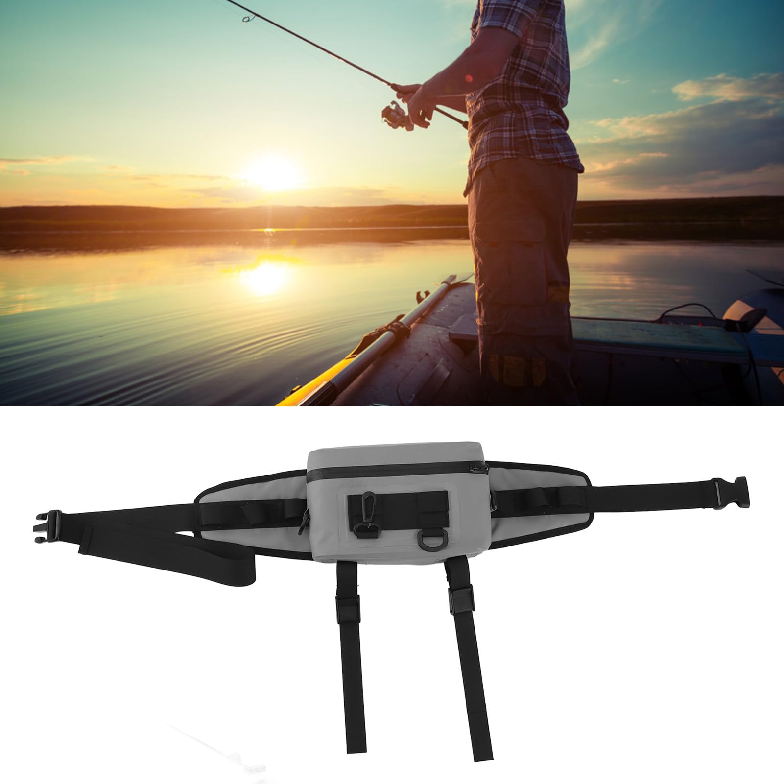 Adjustable Fishing Waist Bag, Rod Holder Tackle Pack Large Capacity for Hiking, Cycling, Climbing (Gray)