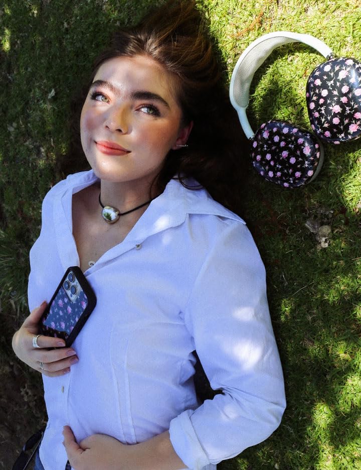 Wildflower Cases - Compatible with iPhone 14 Pro | Protective Black Bumper, 6.5ft Drop Test Certified, Women Owned Small Business | Vintage, Black, Pink, Trendy, Cute | Black & Pink Floral