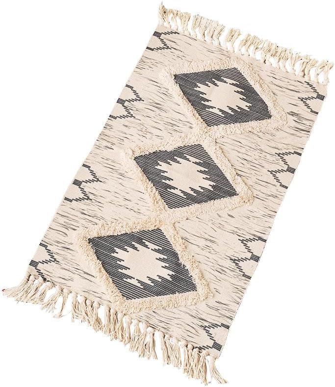 Miniatura 4 de Alfombra decorativa copetuda con borlas, alfombra de algodón de 2 x 3 pies, lavable a máquina para cocina, baño, lavandería, dormitorio (2 x 3 pies,