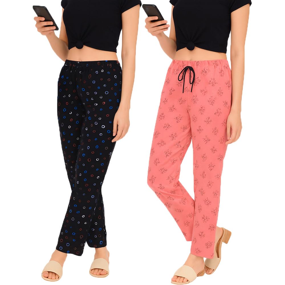 brand flex Womens Cotton Night Wear Pyjama Pant For Women 2Pack (Black, Pink)-picture-40