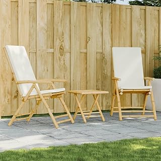 Tidyard Bistro Set, Folding Table and Chairs with Cream White Cushions, Bamboo Material, for Small Spaces, Balcony, Patio, and Indoor Use