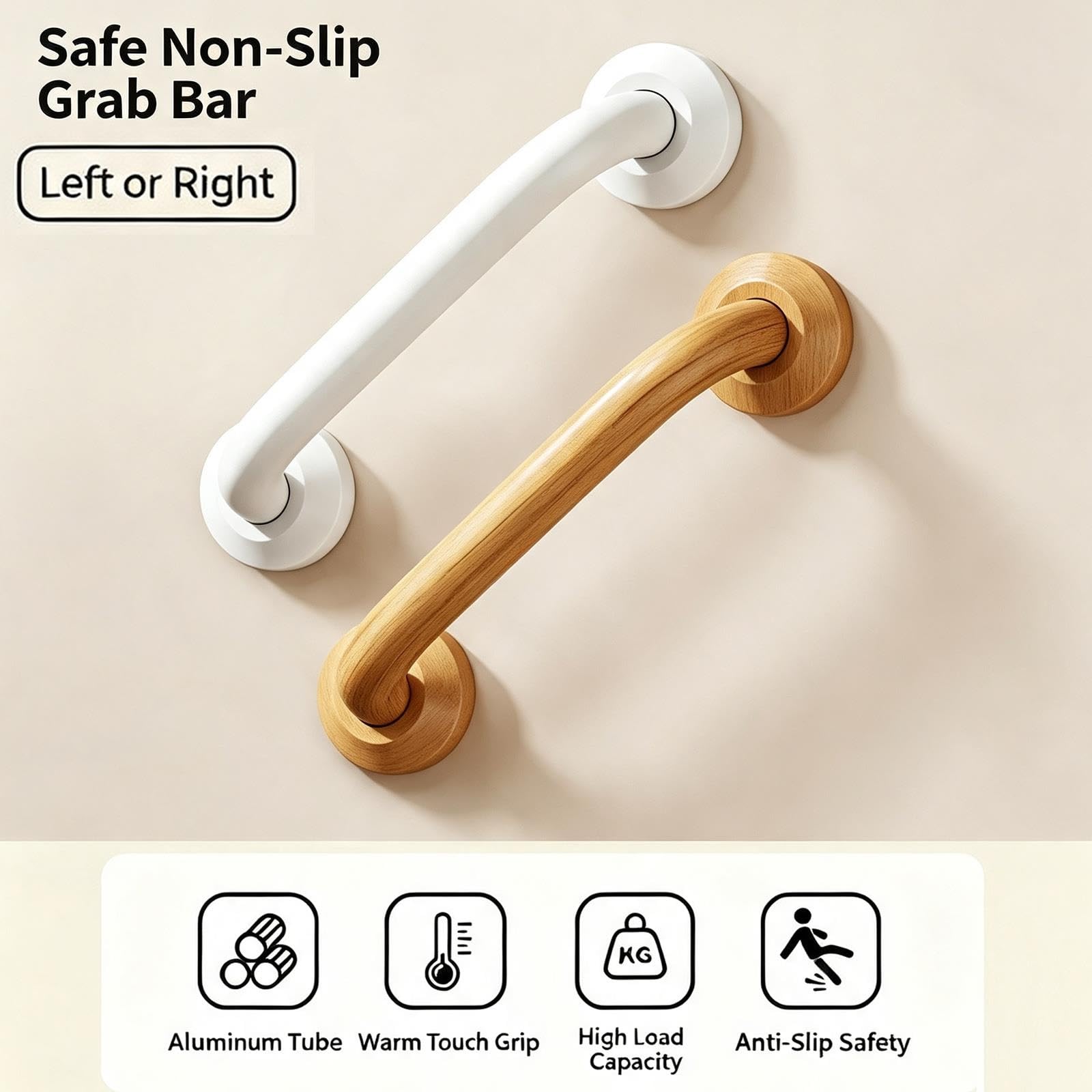 Maniglione Bagno, Maniglia di Sicurezza a Muro Antiscivolo | Alluminio, Impugnatura Resina, Acciaio inox 304, Antiscivolo per Anziani e Gestanti(Yellow,40cm/16in)