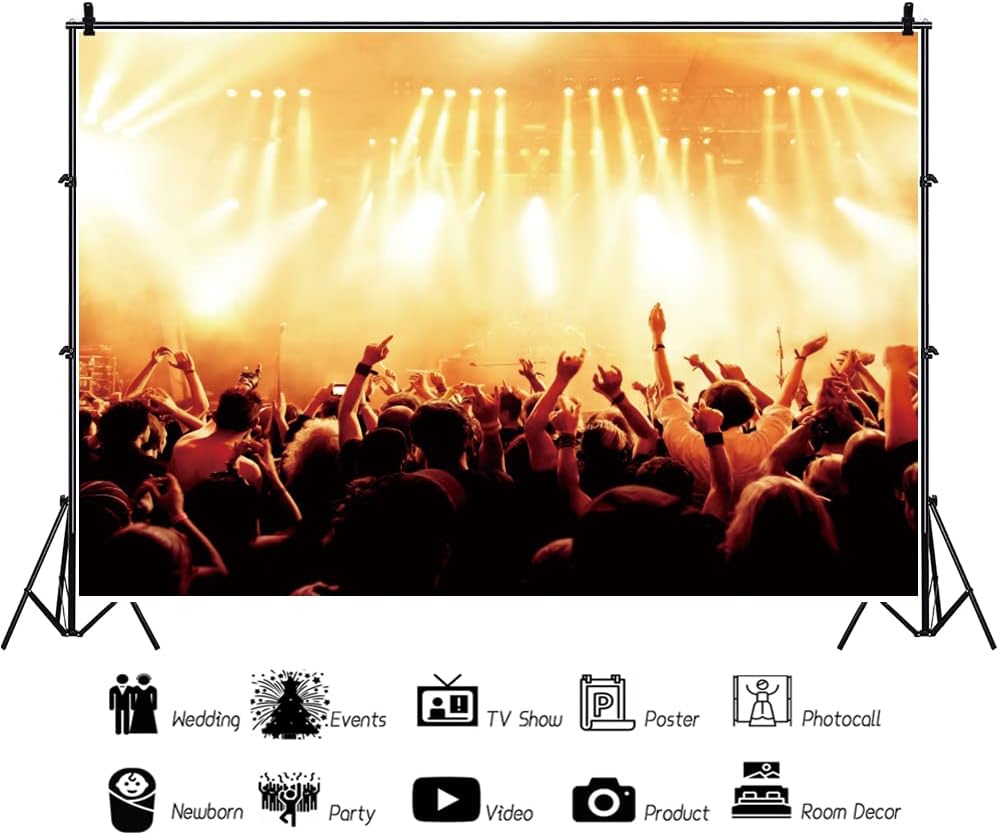 OERJU 10x7ft Stage Spotlight Backdrop Concert Live Plateform Background Rock Star Music Show Audience Banner Party Decorations Supplies Photo Portrait Vinyl Studio Video Prop