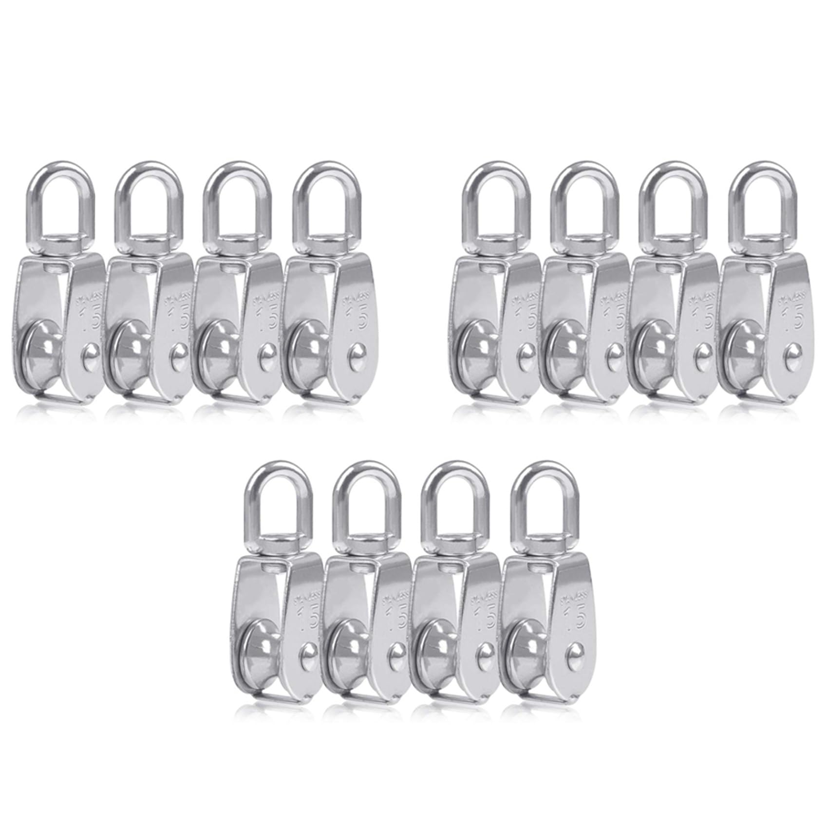 Jnchdghwa Silver 12Pcs Single Pulley Block M15 Stainless Steel Small Pulley Roller For Rope Cord In °Swivel Pulley