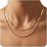 18K Gold Plated Necklace for Women Stainless Steel Double Layered Green CZ Flat Herringbone Snake Chain Necklace Minimalist Everyday Jewelry