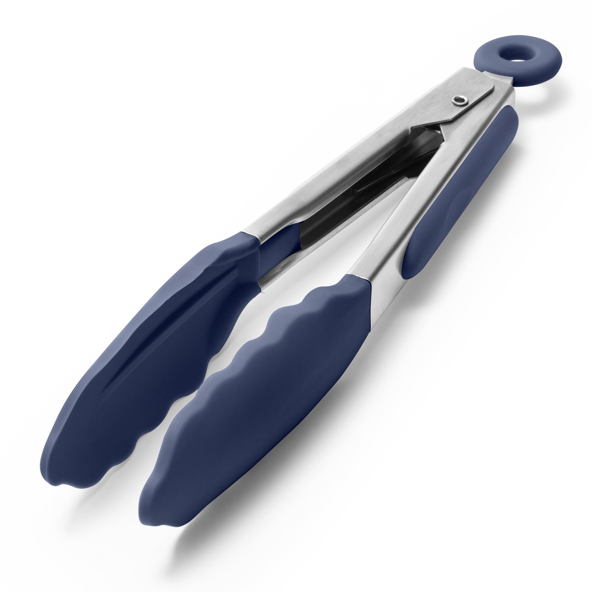Doosu Kitchen Cooking Silicone Tongs，315℃ Heat Resistant Locking Tong with Non-Scratch Tipped, 18/8 Stainless Steel Heavy Duty Utensils for BBQ, Air Fryer, Serving Salad (18cm, Midnight Blue)
