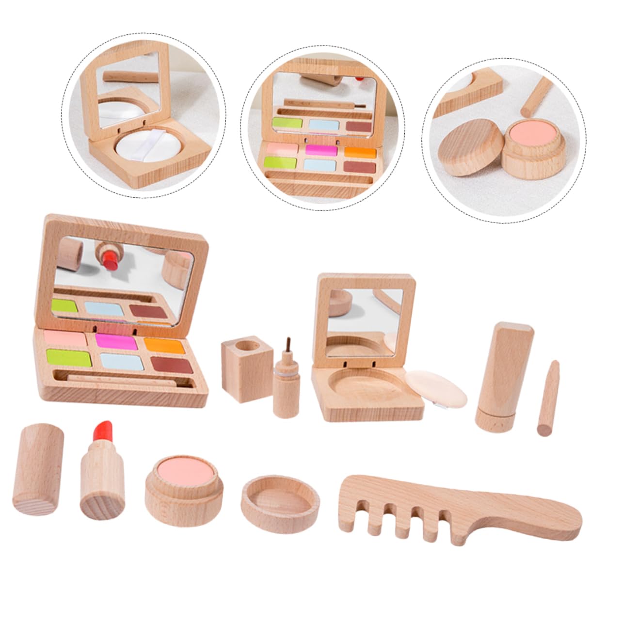 GARVALON Trucco Bambina Legno Make Up con Accessori Salone Bellezza Kit Educativo per Bambine Regalo Compleanno e Natale Materiale Sicuro e Realizzato con Cura